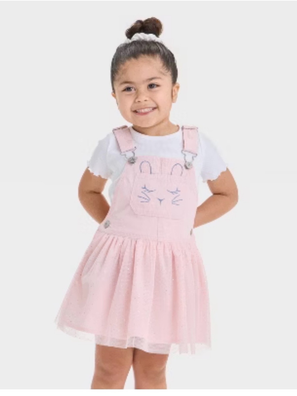OshKosh B'Gosh Pink Sparkle Tulle Bunny Overall Dress Jumper w Bunny Tail Sz 2T